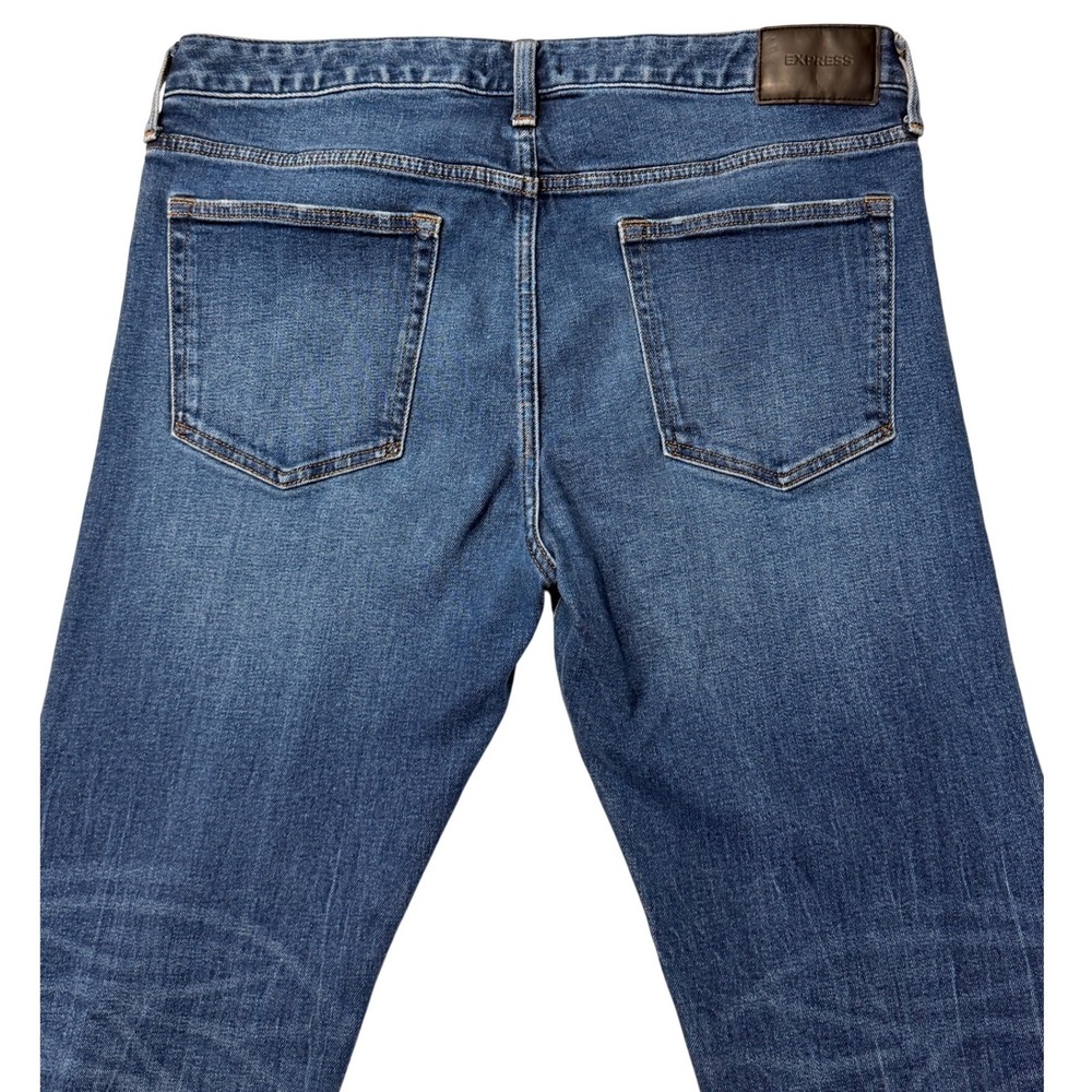 EXPRESS Slim Straight Men‎ Jeans Dark Wash Distressed Button Fly 36x32 - Picture 5 of 10